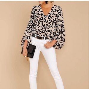 Leopard print v neck blouse
